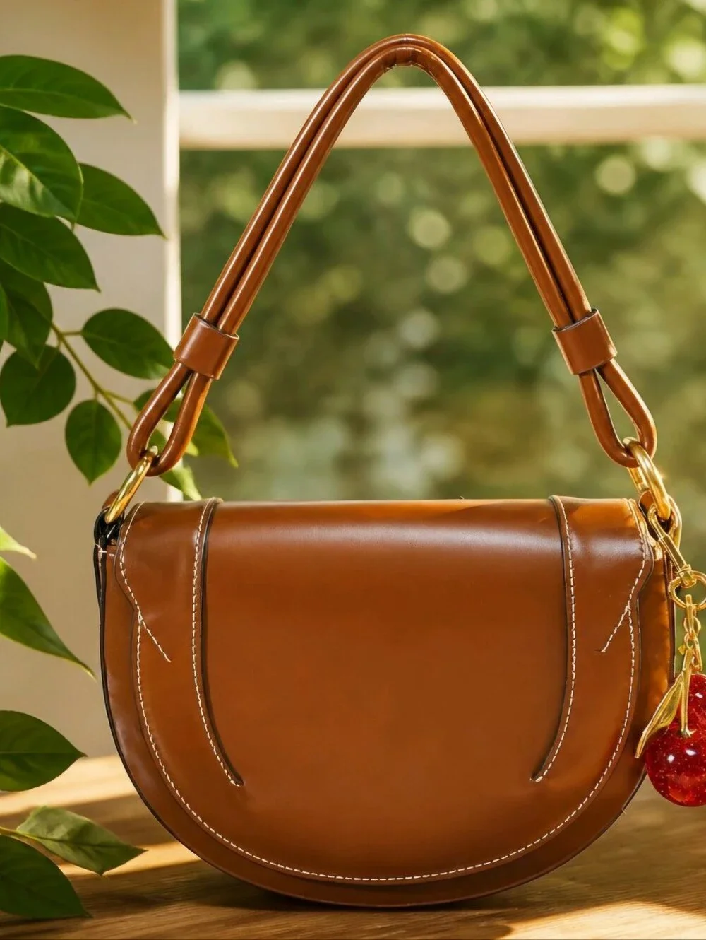 ZARA Brown Structured Saddle Bag Faux Leather 3 Straps NWOT